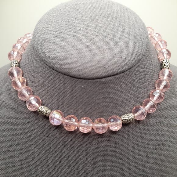 Vintage Pink Crystal Beaded Memory Wire Bracelet or Choker Necklace – 15 Inch - Picture 5 of 9